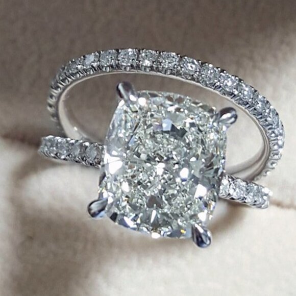 🔥Engagement Radiant Cut CZ Thin Romantic Wedding Ring Set for Women K969
